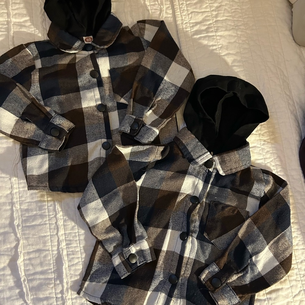 Plaid Kids Shirt set with Hood great for twins, brothers, best friends